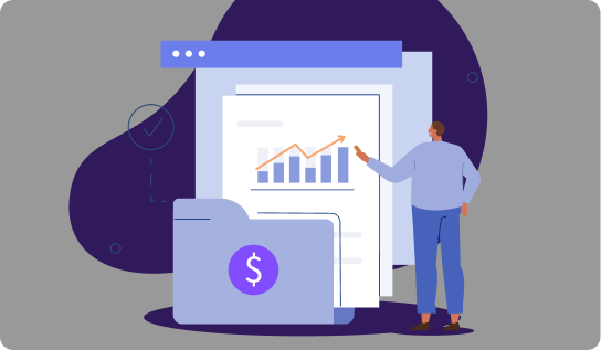 Man pointing at up and over arrows graphic